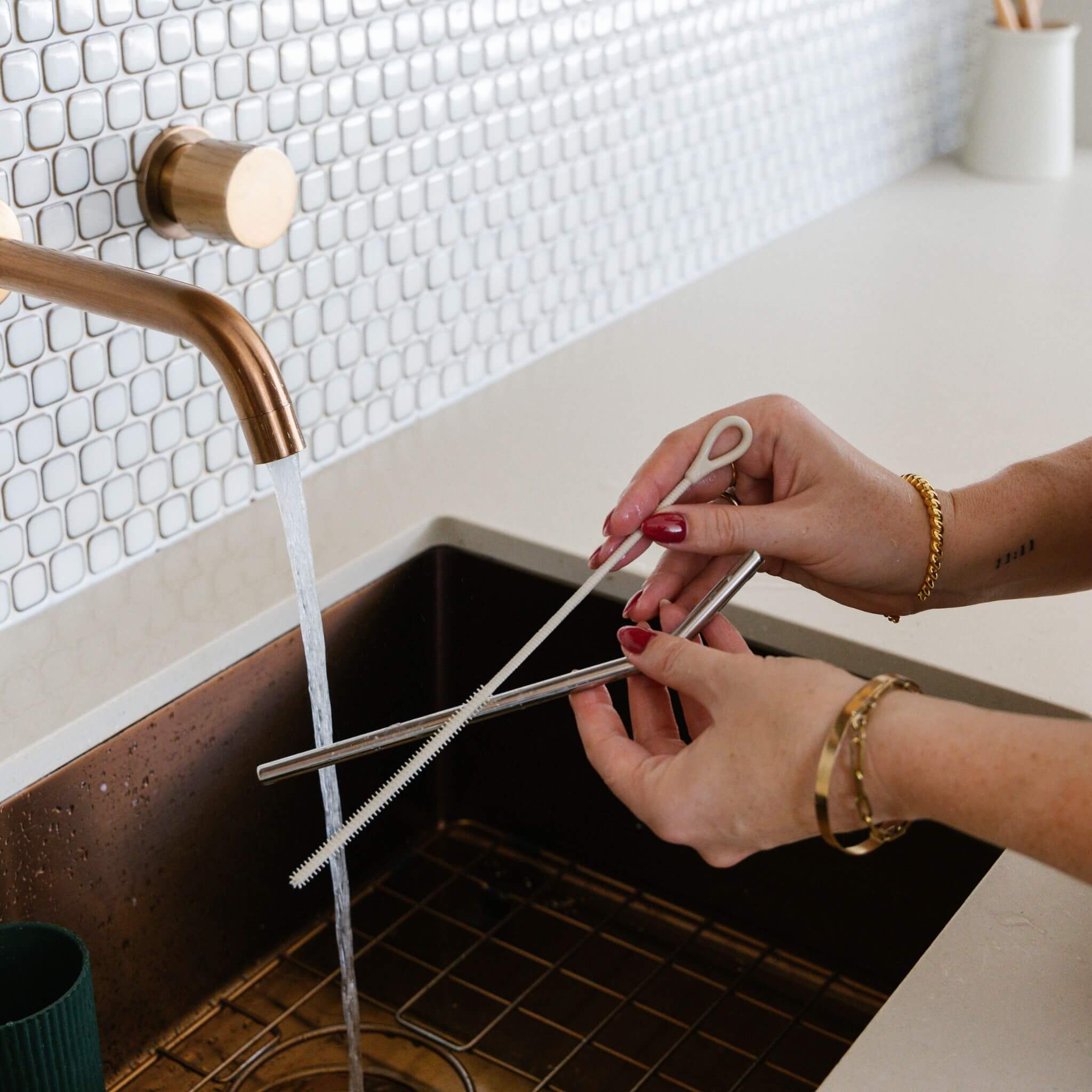 drinking straw being washed
