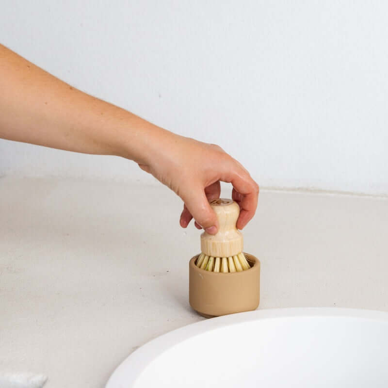 Ceramic Everything Pot Soap Holder with Pot Scrubber Beige