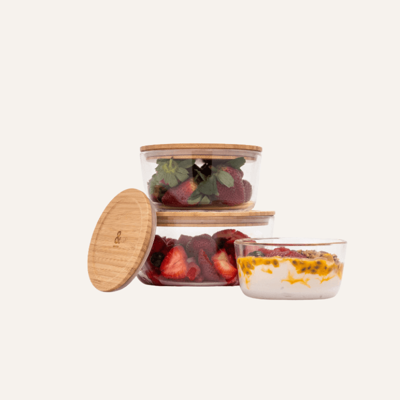 Glass Food Containers | Round Bamboo