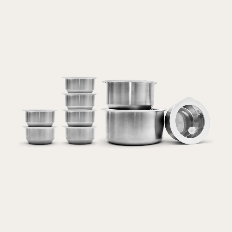 Round Stainless Steel & Glass Containers Sets