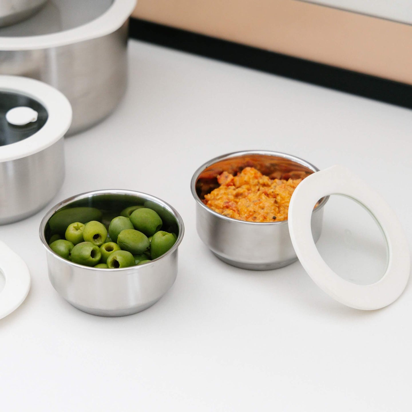 Round Stainless Steel and Glass Dip Bowls
