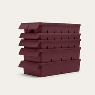 Complete Freezer Tray Set stacked in Mulberry Red, side-angle view against a neutral background showing the full set of 6 trays with lids