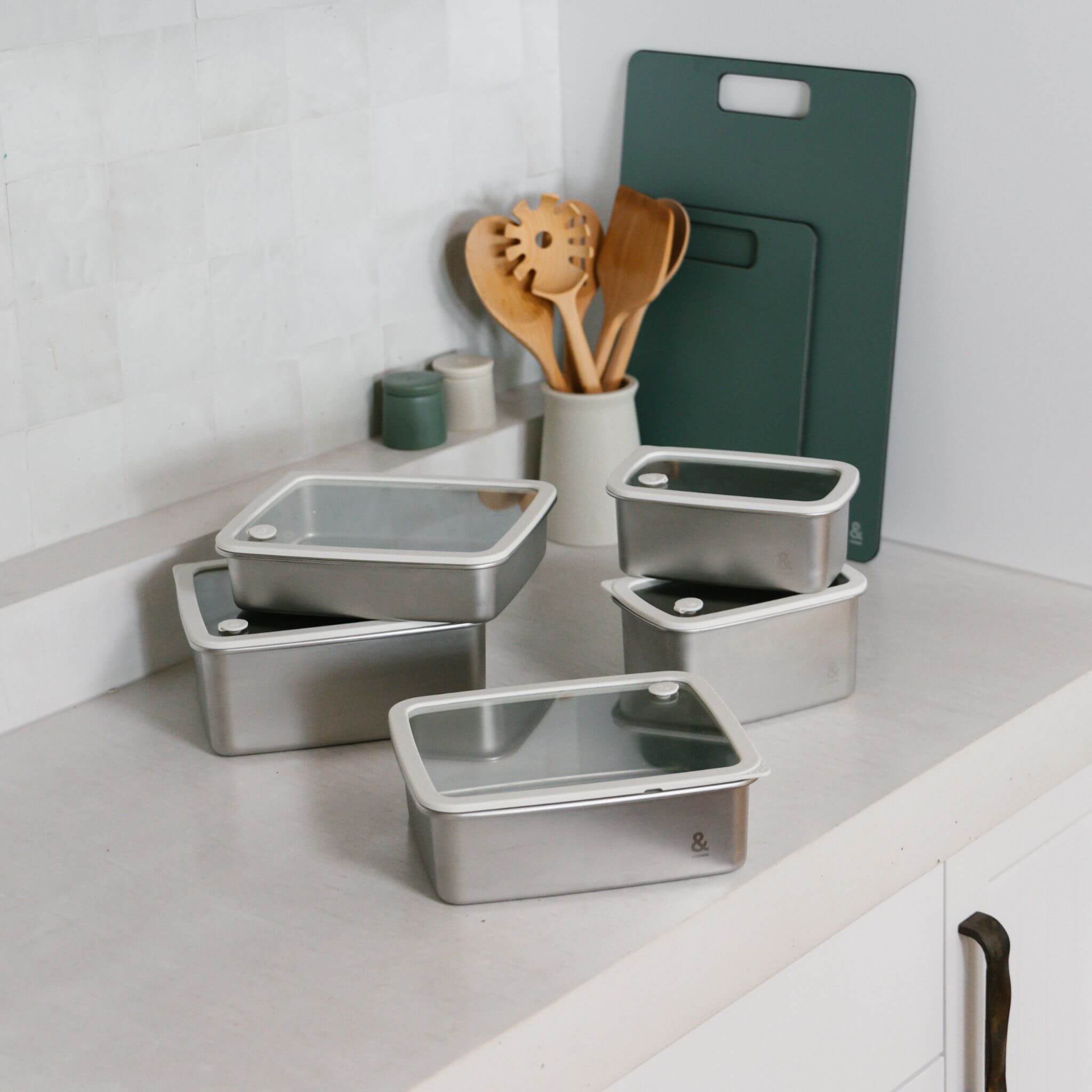 Rectangle Stainless Steel and Glass Containers Set