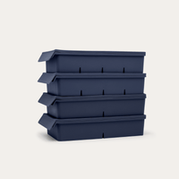 Blueberry blue silicone meal prep freezer tray set, stacked in four layers with lids - 2 x 2 Portions Trays and 2 x 4 Portions Trays 